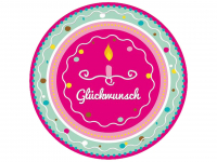 Tortenaufleger pink Glckwunsch rund 20cm