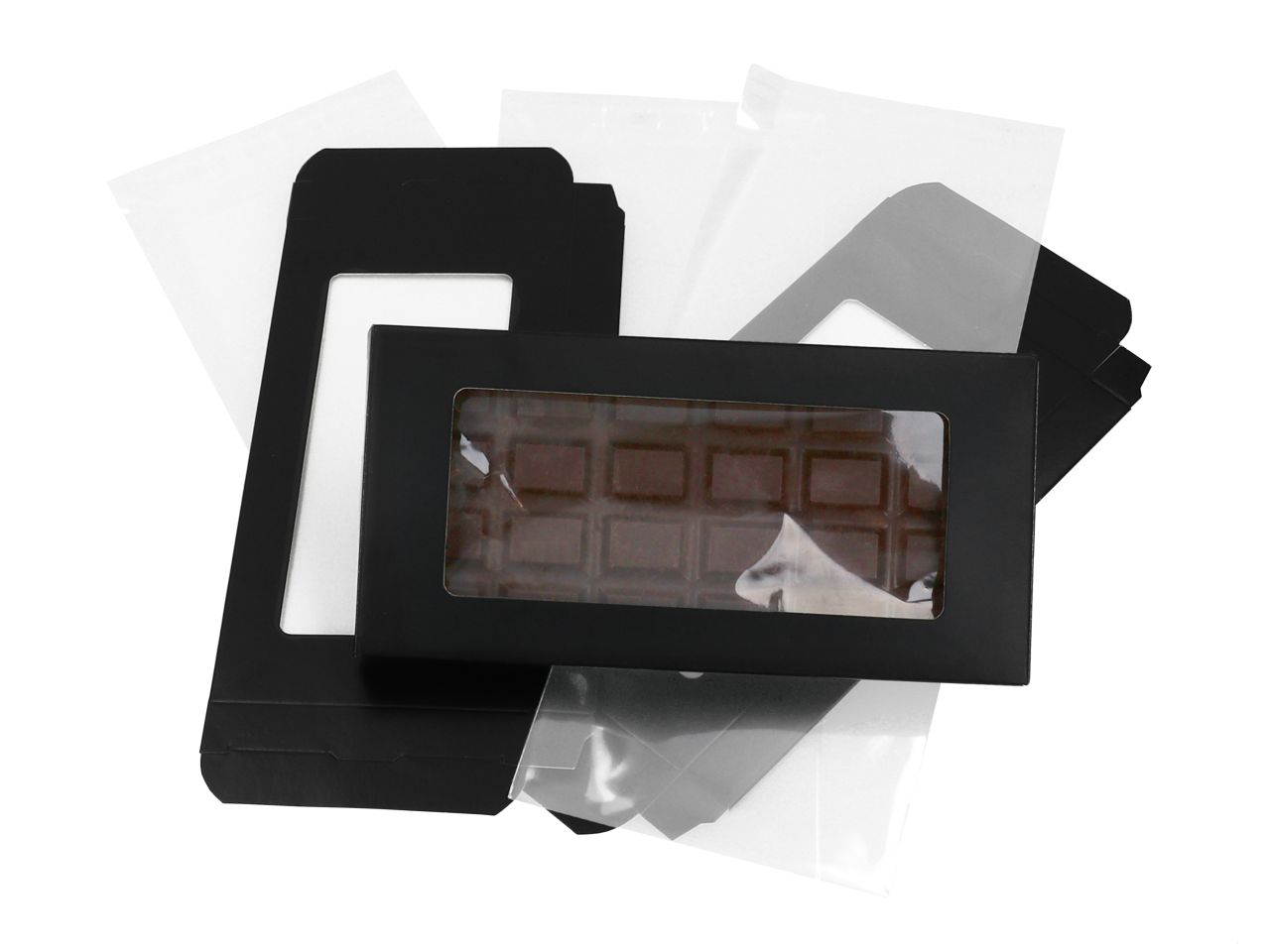 Verpackung für Schokoladentafeln schwarz 3er Set inkl. Zellophantüten