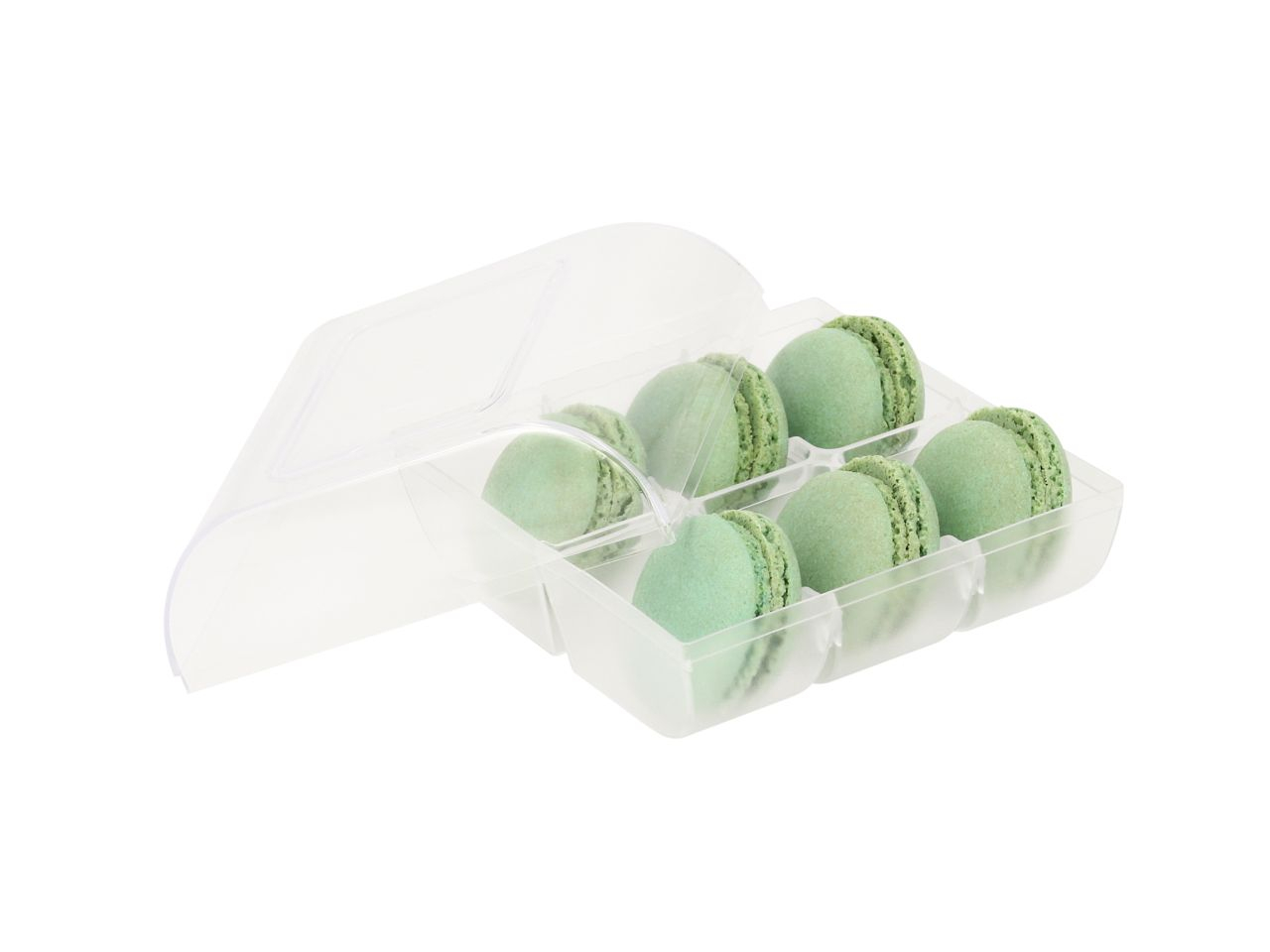 Macaron-Halbschalen 12 Stück grün in 6er Box transparent