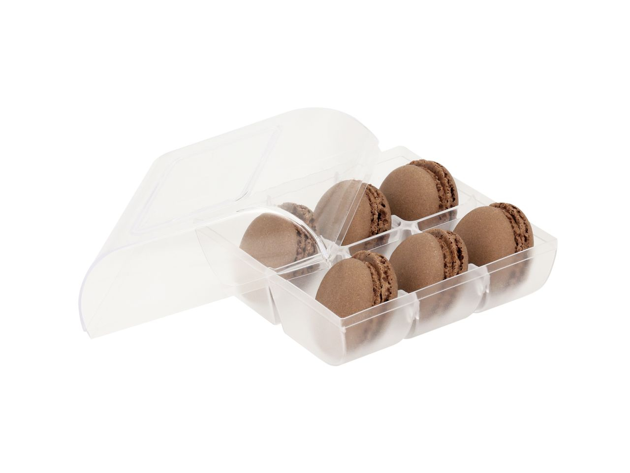 Macaron-Halbschalen 12 Stück braun in 6er Box transparent