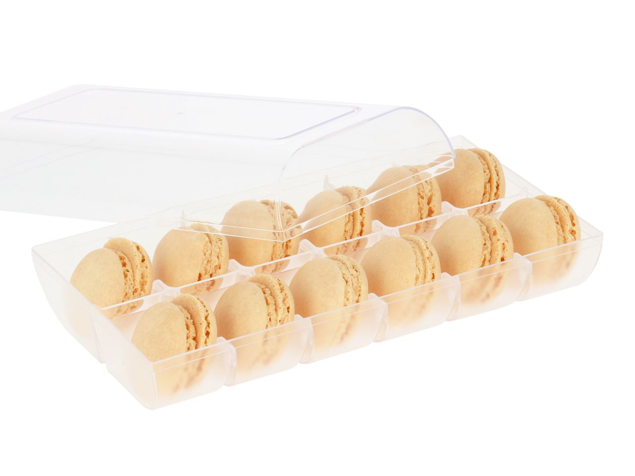 Macaron-Halbschalen 24 Stück champagner in 12er Box transparent