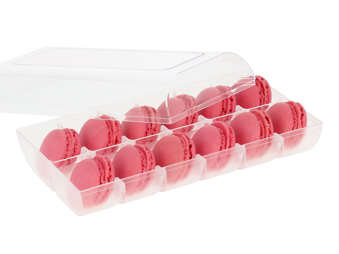 Macaron-Halbschalen 24 Stück rot in 12er Box transparent