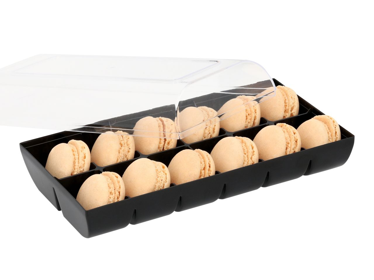 Macaron-Halbschalen 24 Stück champagner in 12er Box schwarz